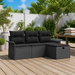 4-Piece Modular Poly Rattan Garden Sofa Set