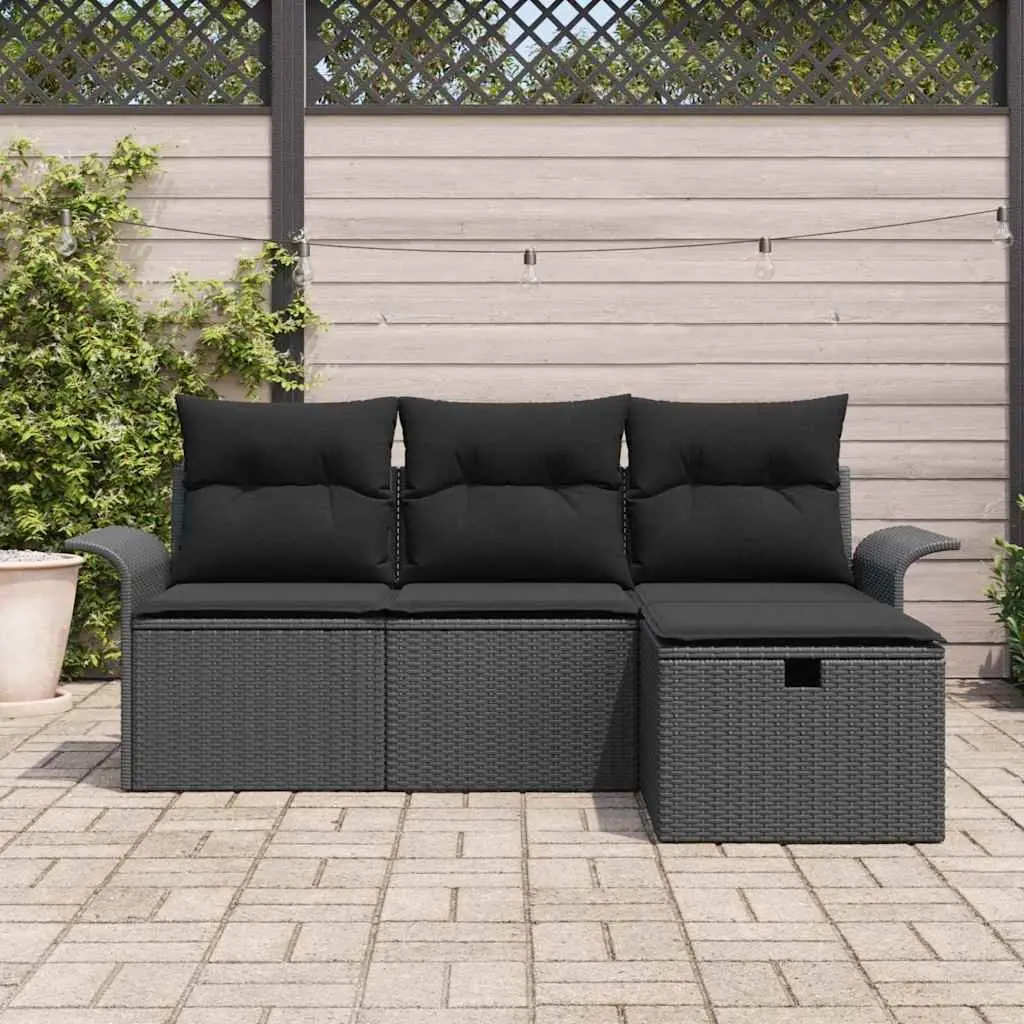 4-Piece Modular Poly Rattan Garden Sofa Set