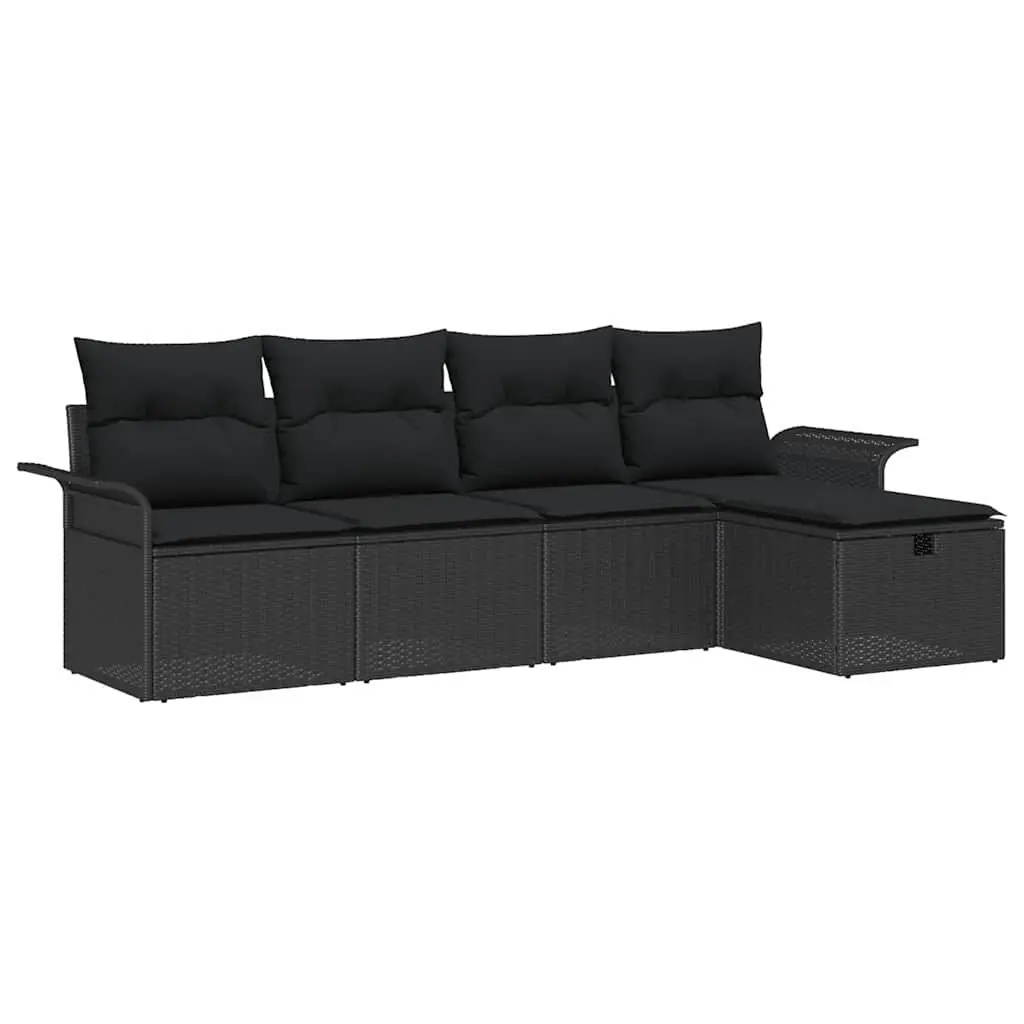Modular 5-Piece Black Poly Rattan Garden Sofa Set