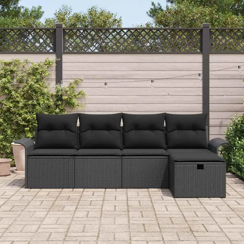 Modular 5-Piece Black Poly Rattan Garden Sofa Set