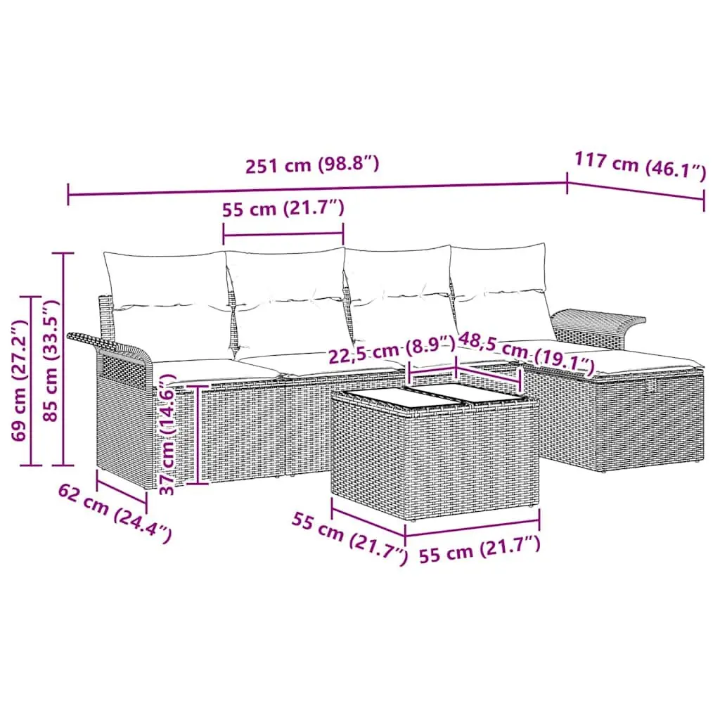 6-Piece Modular Garden Sofa Set for Outdoors