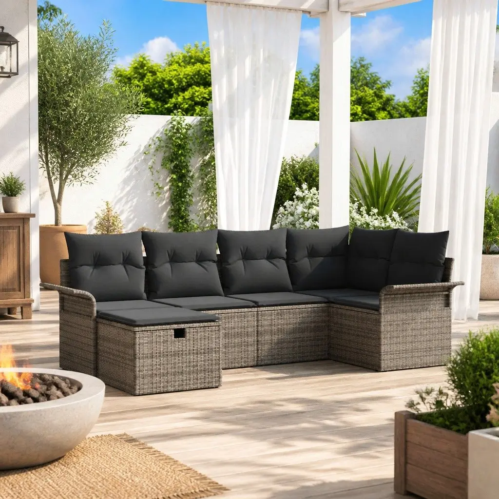 Brown Poly Rattan Garden Sofa Set with Storage