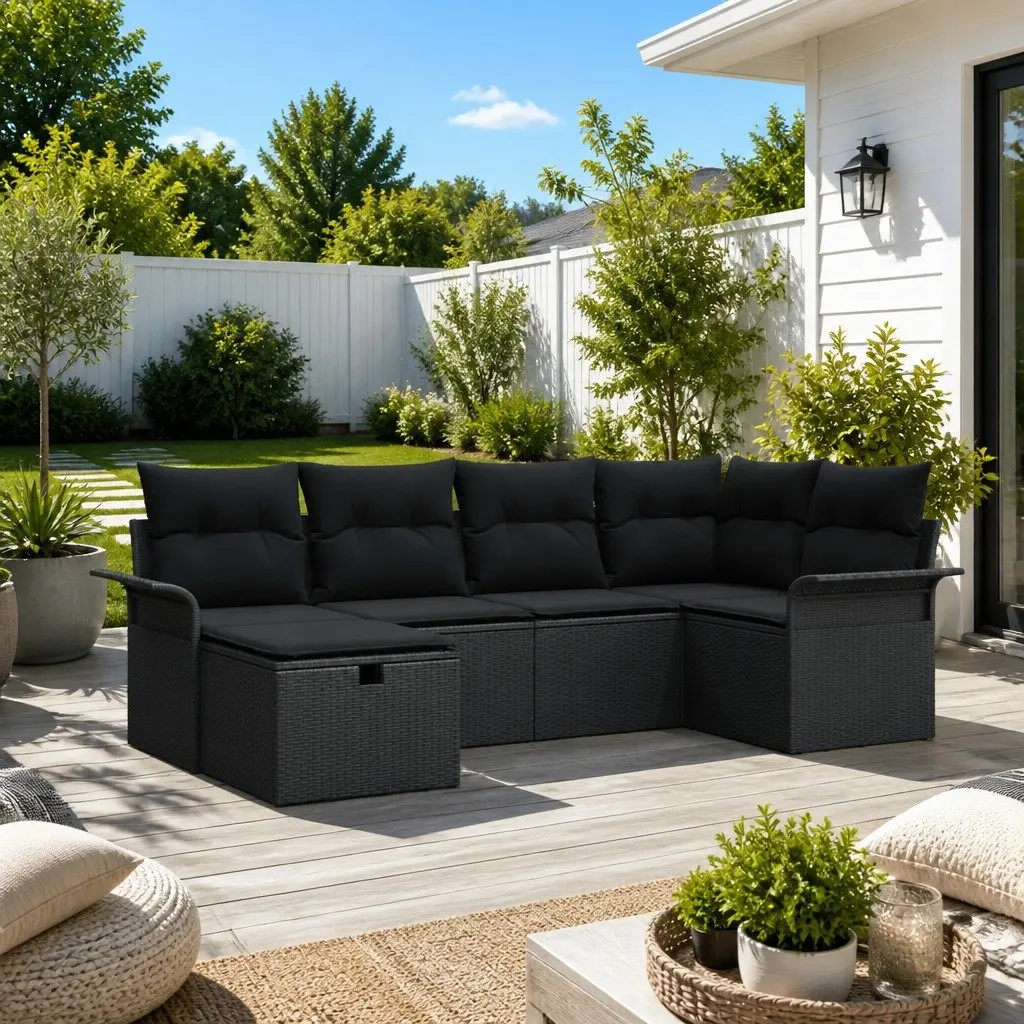Grey Poly Rattan Garden Sofa Set 6 Pieces