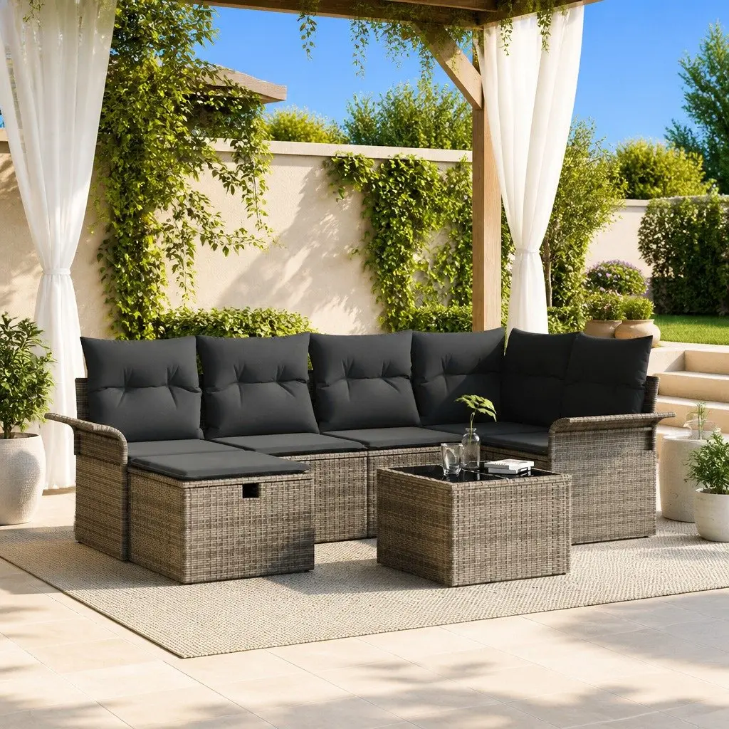 Garden Sofa Set Poly Rattan 7 Piece Brown