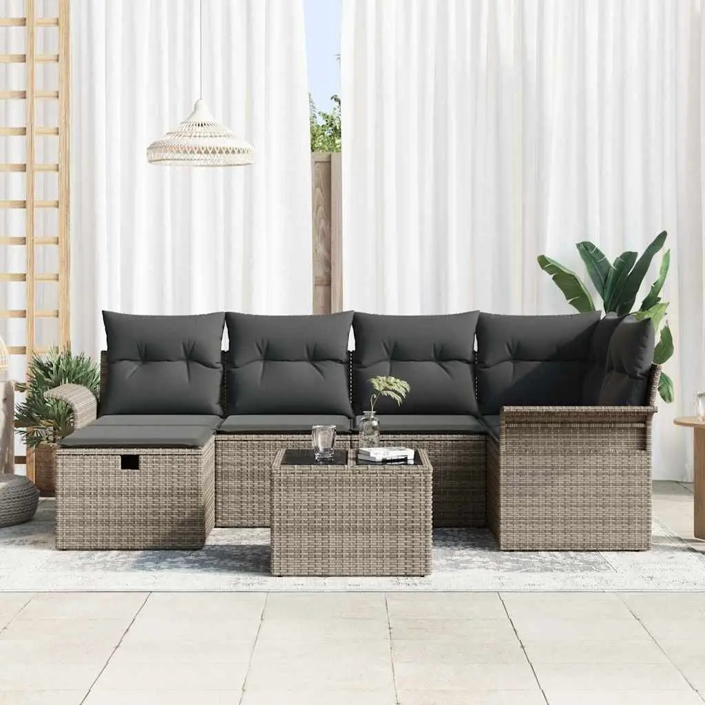 Garden Sofa Set Poly Rattan 7 Piece Brown