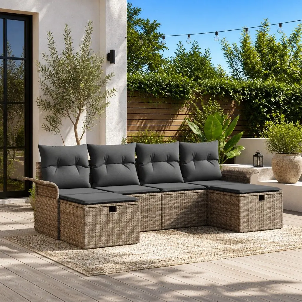 6-Piece Modular Outdoor Sofa Set with Cushions in Grey