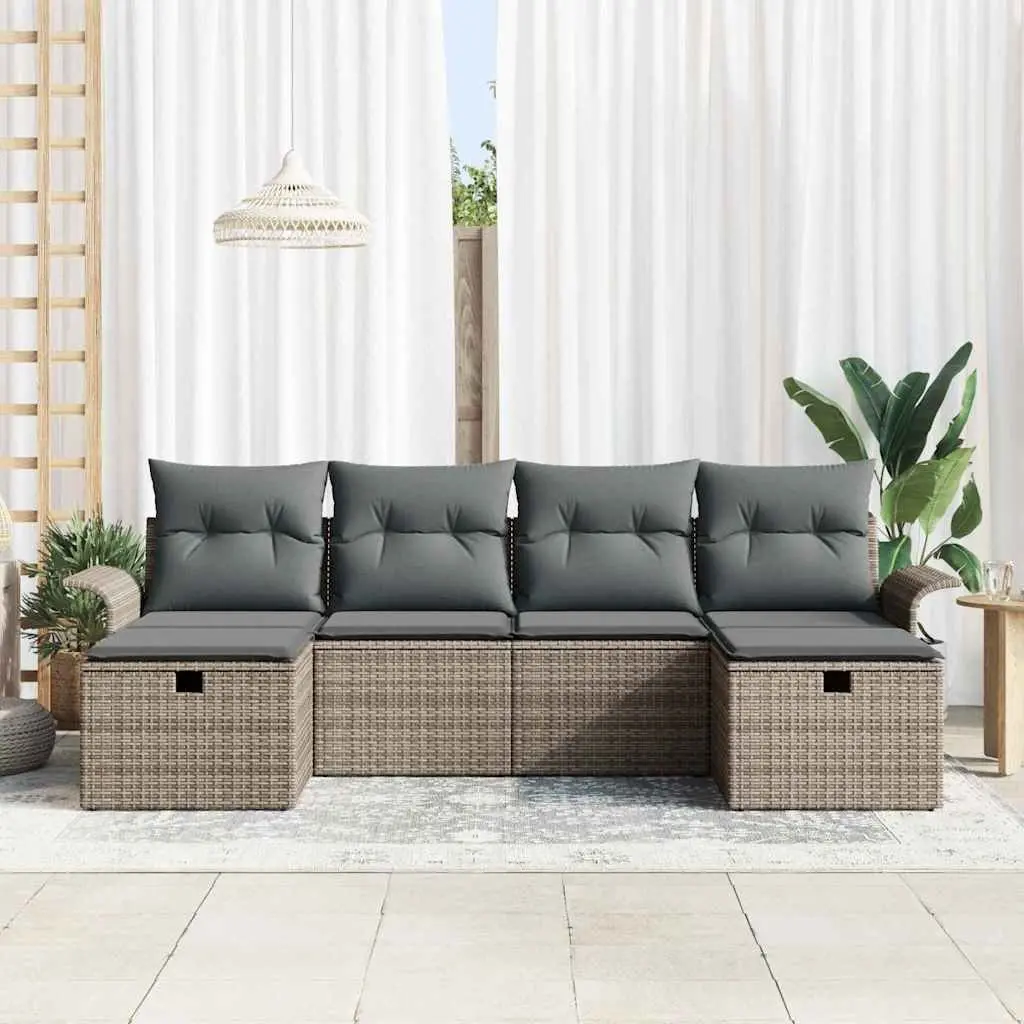 6-Piece Modular Outdoor Sofa Set with Cushions in Grey