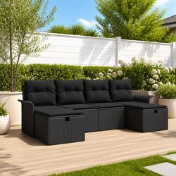 Modular Garden Sofa Set - 6-Piece Grey Rattan Furniture