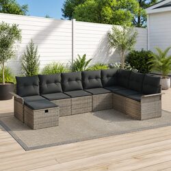 Sturdy Grey Poly Rattan Garden Sofa Set - 8 Pieces