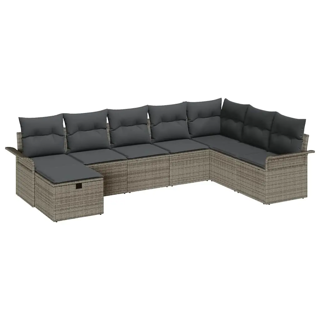 Modular Outdoor Furniture Set 8 Pieces Grey Poly Rattan Sofa with Cushions for Flexible Garden and Terrace Seating