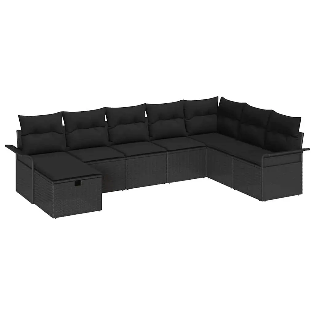 8 Piece Black Poly Rattan Modular Garden Sofa Set