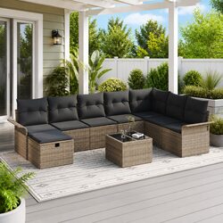 Sturdy 9-Piece Modular Poly Rattan Garden Sofa Set
