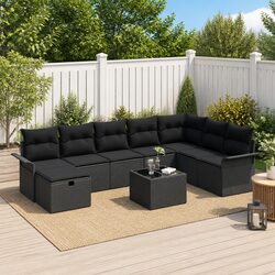 Premium Modular Garden Sofa Set 9 Piece Black Rattan