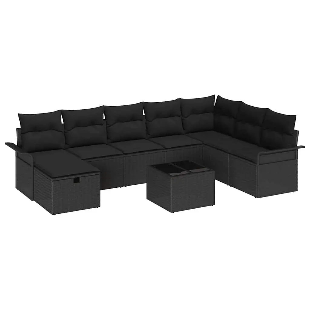Modular Garden Sofa Set 9 Piece Black Rattan