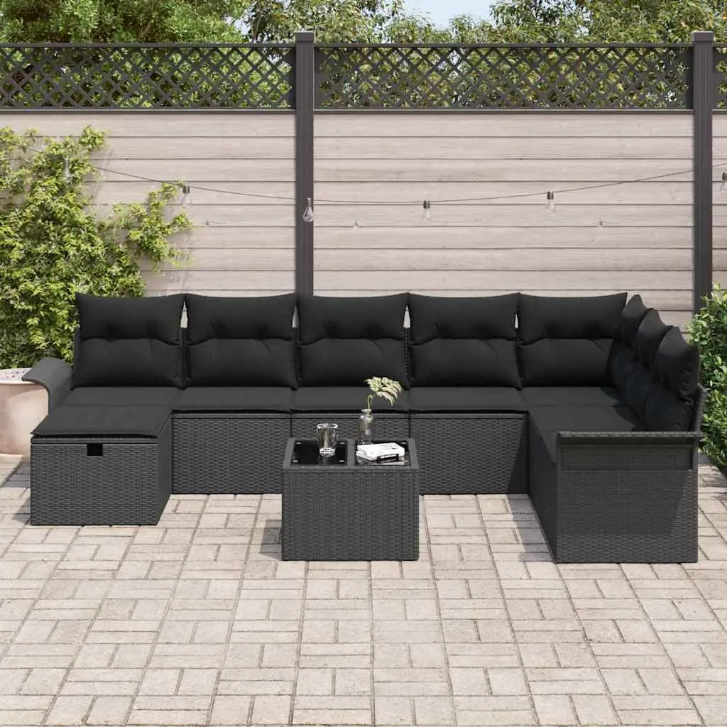 Modular Garden Sofa Set 9 Piece Black Rattan