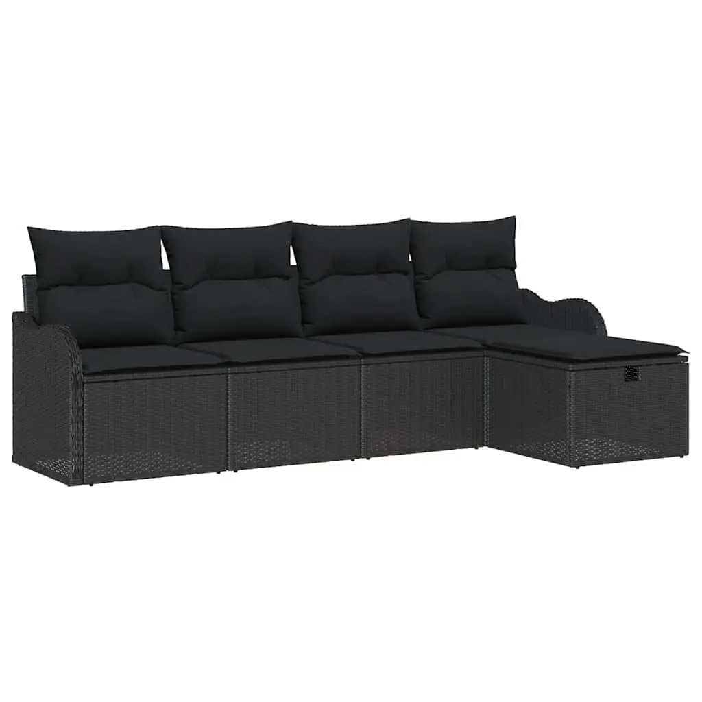 Modular Black Poly Rattan 5-Piece Outdoor Sofa Set