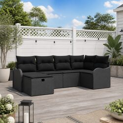 Durable Modular Garden Sofa Set 6 Piece Black Rattan
