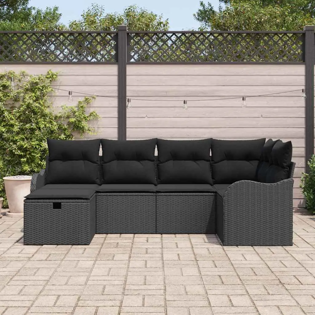 Modular Garden Sofa Set Poly Rattan 6 Piece Black Outdoor Furniture