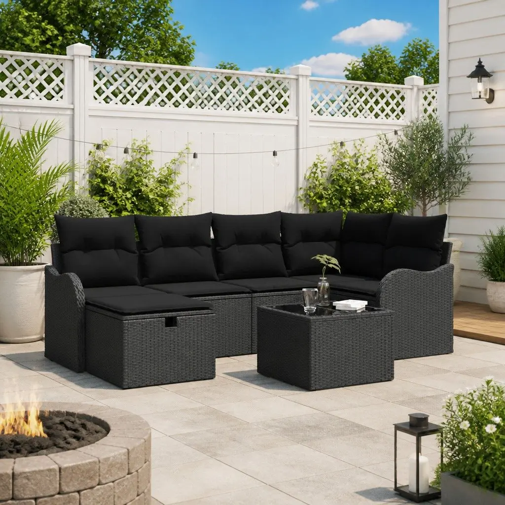 7-Piece Brown Modular Garden Sofa Set with Cushions