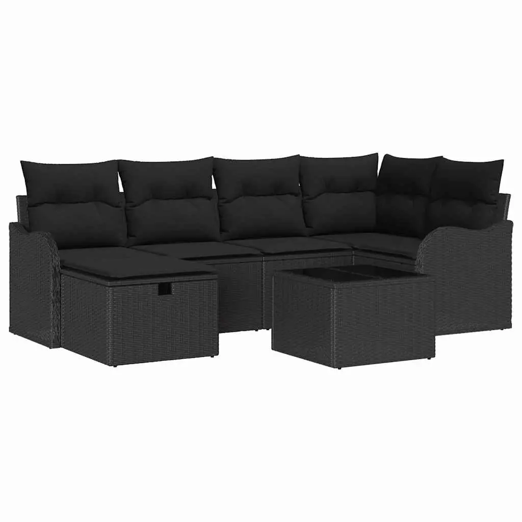 7-Piece Brown Modular Garden Sofa Set with Cushions