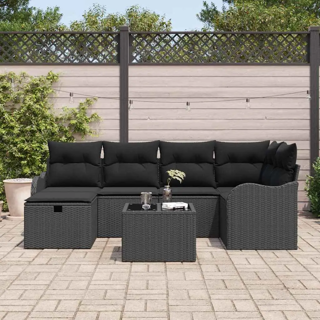 7-Piece Brown Modular Garden Sofa Set with Cushions