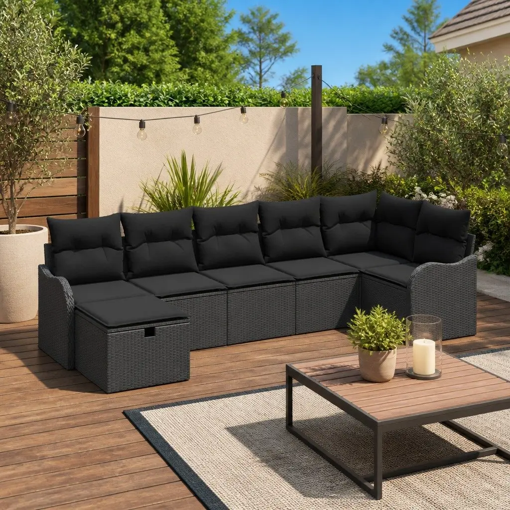 7-Piece Modular Garden Sofa Set with Cushions in Grey