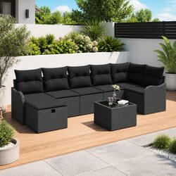 Stylish 8-Piece Modular Garden Sofa Set in Black Rattan