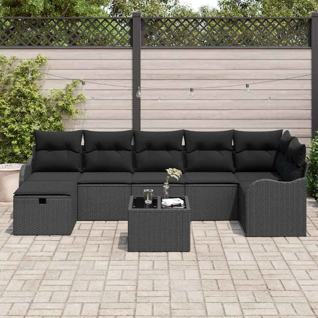 Modular Garden Sofa Set Poly Rattan 8 Pieces Outdoor Furniture Black