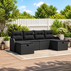 Durable 6-Piece Modular Garden Sofa Set in Black