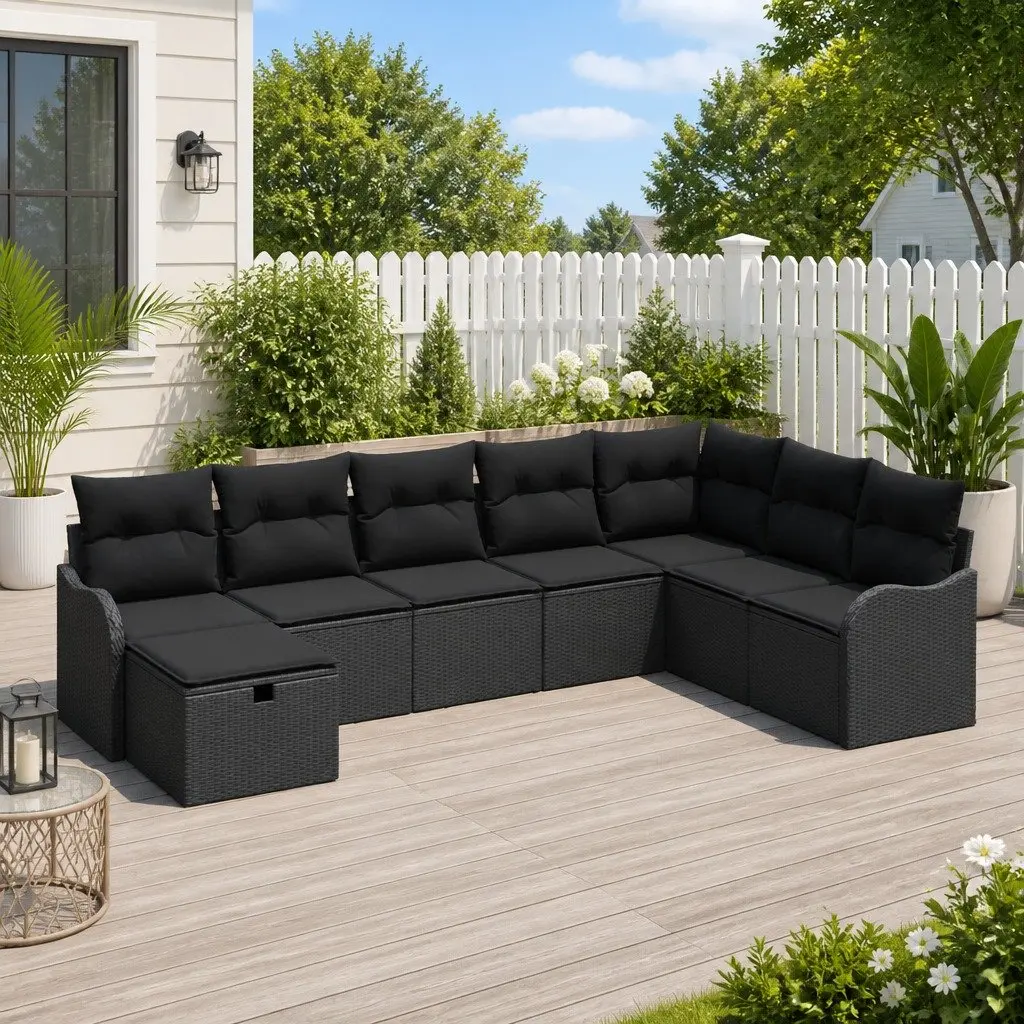 8-Piece Modular Garden Sofa Set in Black