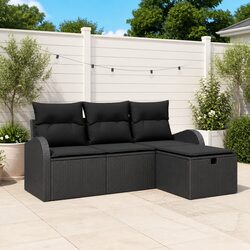 Modular Black Rattan Garden Sofa Set with Adjustable Table