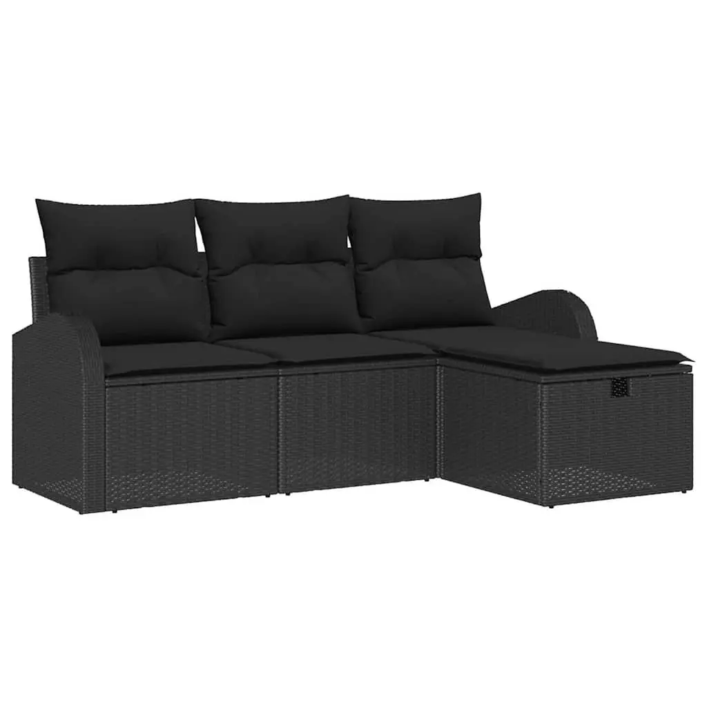 Modular Black Rattan Garden Sofa Set with Adjustable Table