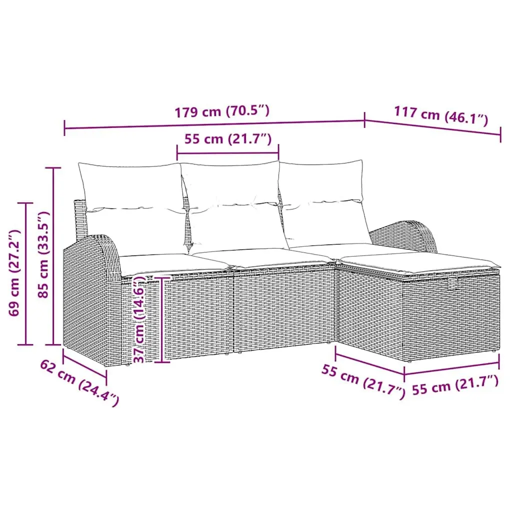 Modular Black Rattan Garden Sofa Set with Adjustable Table