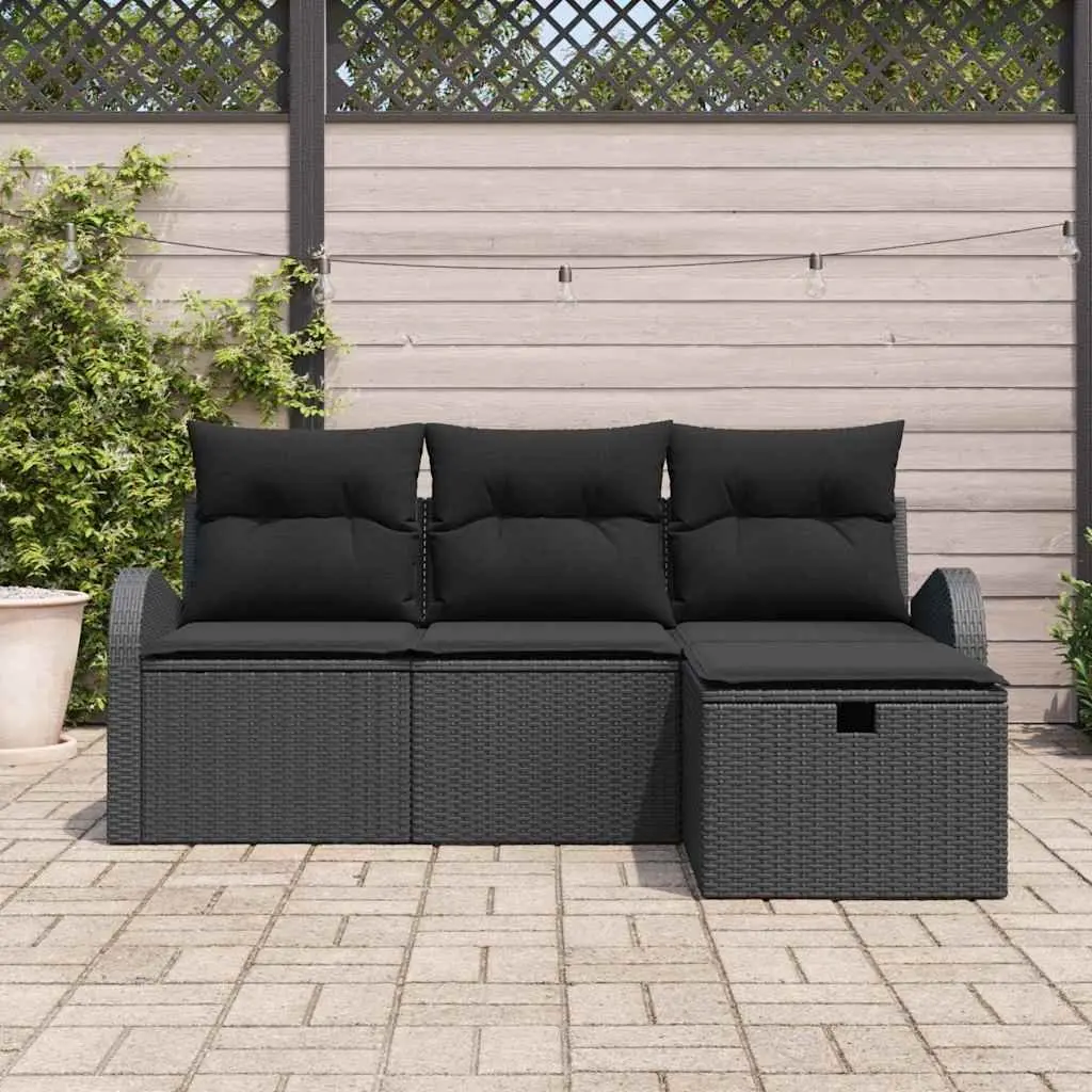Modular Black Rattan Garden Sofa Set with Adjustable Table