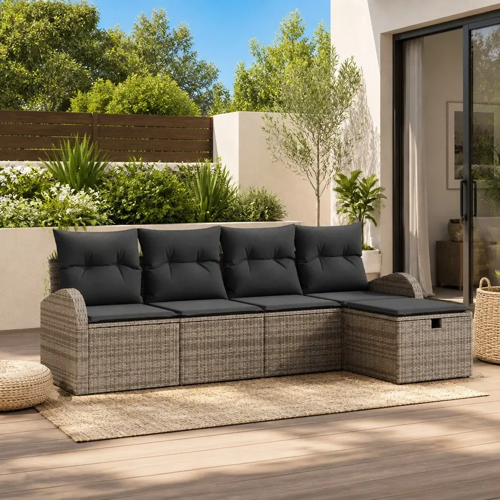 Modular Garden Sofa Set Poly Rattan 5 Pieces Grey Outdoor Patio Furniture