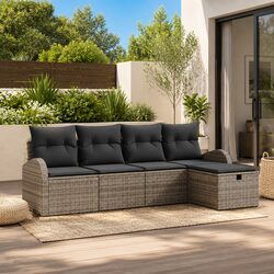 Durable 5-Piece Grey Poly Rattan Garden Sofa Set