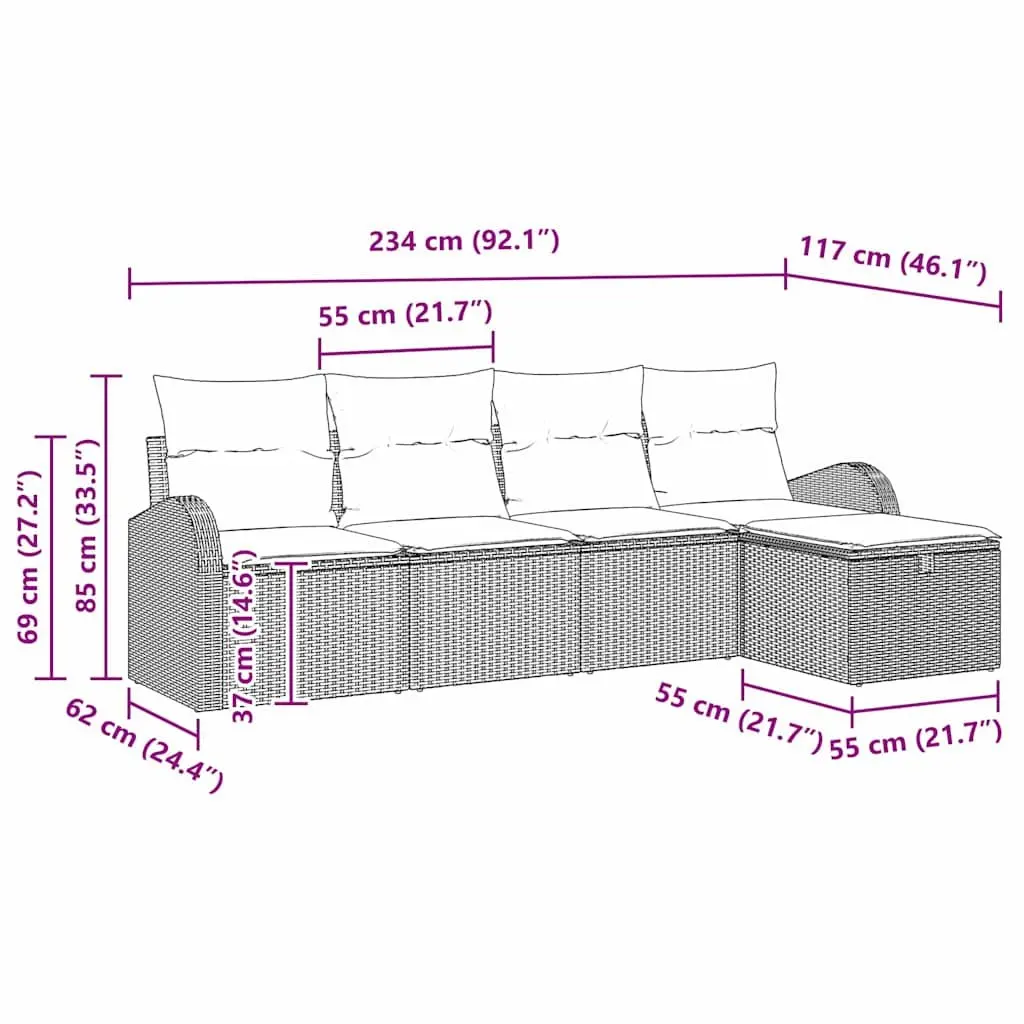Modular Garden Sofa Set Poly Rattan 5 Pieces Grey Outdoor Patio Furniture