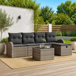 Premium Modular Garden Sofa Set 6pcs Grey Poly Rattan