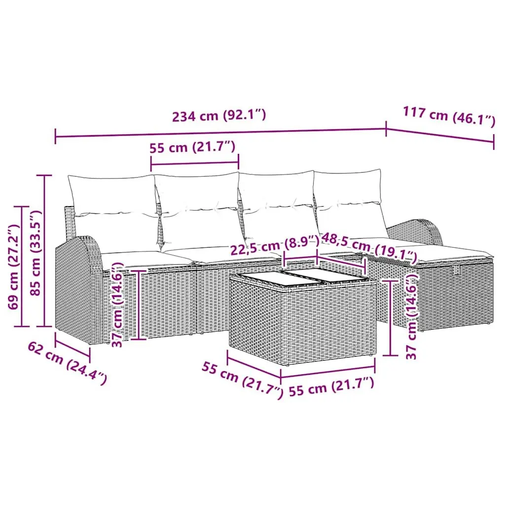 Modular Garden Sofa Set 6pcs Grey Poly Rattan