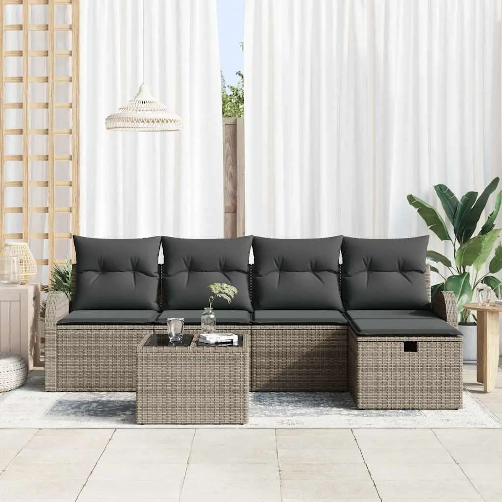 Modular Garden Sofa Set 6pcs Grey Poly Rattan