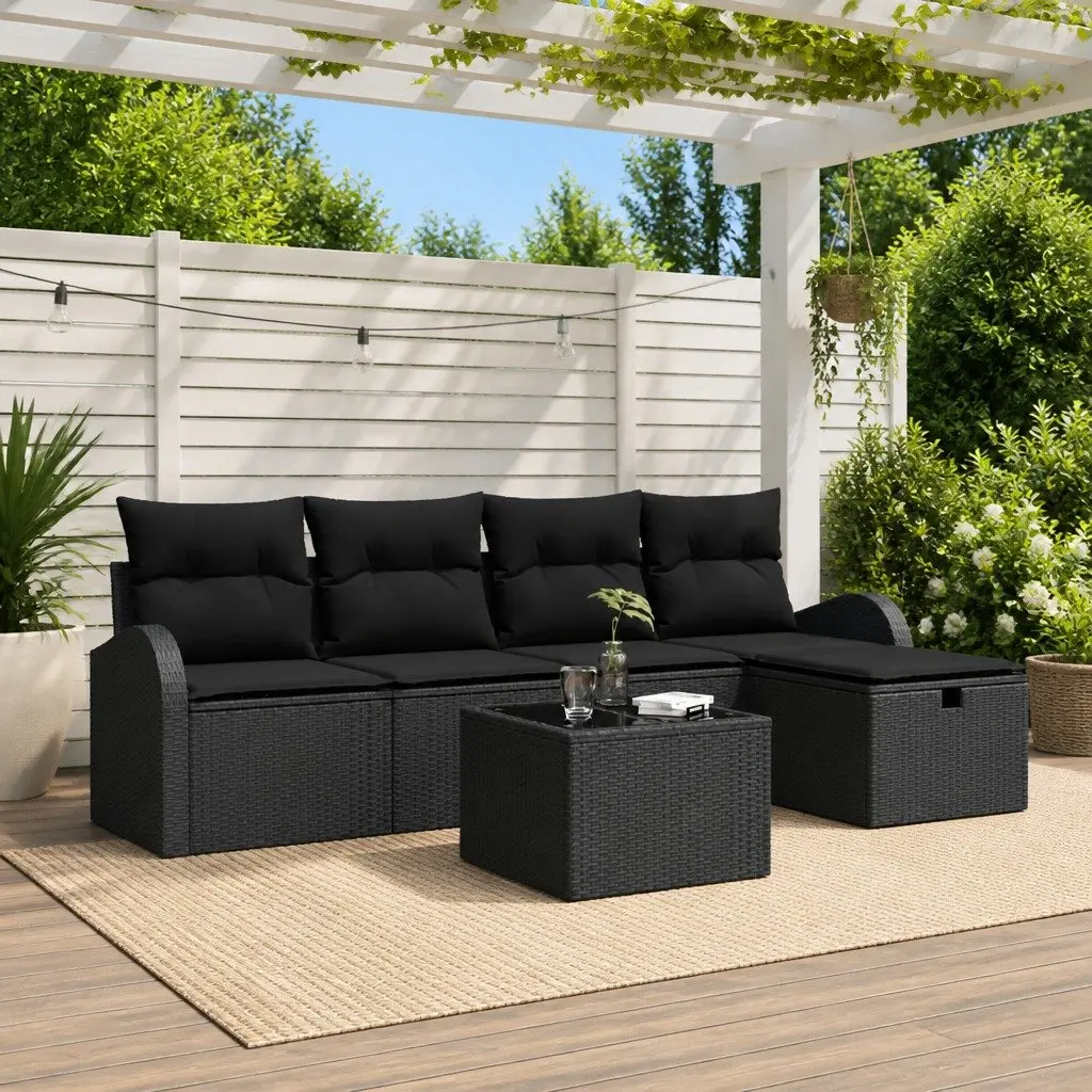Modular Garden Sofa Set Poly Rattan 6 Pieces Black Outdoor Furniture