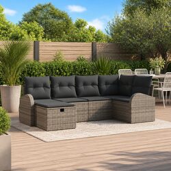 6-Piece Grey Modular Garden Sofa Set with Acacia Wood