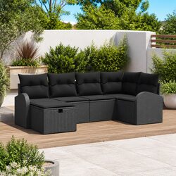 6-Piece Black Poly Rattan Modular Garden Sofa Set
