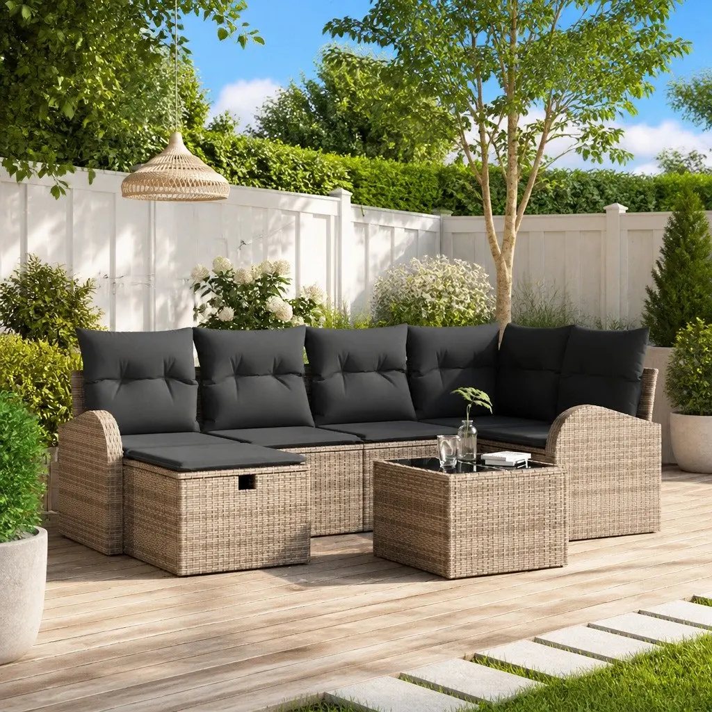 Modular Outdoor Sofa Set 7 Piece Grey Poly Rattan with Cushions for Garden and Patio