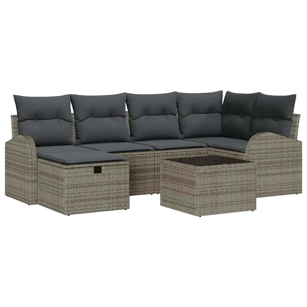 Modular Outdoor Sofa Set 7 Piece Grey Poly Rattan with Cushions for Garden and Patio