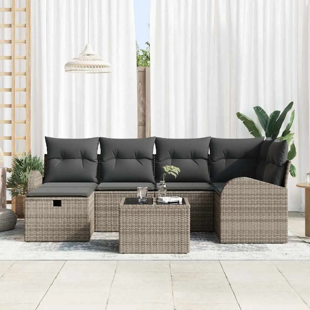 Modular Outdoor Sofa Set 7 Piece Grey Poly Rattan with Cushions for Garden and Patio