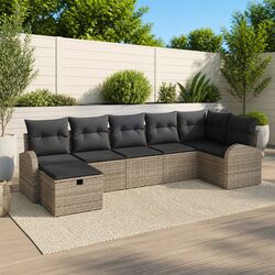 7-Piece Grey Garden Sofa Set with Acacia Wood Frame