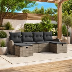 6-Piece Grey Poly Rattan Modular Garden Sofa Set
