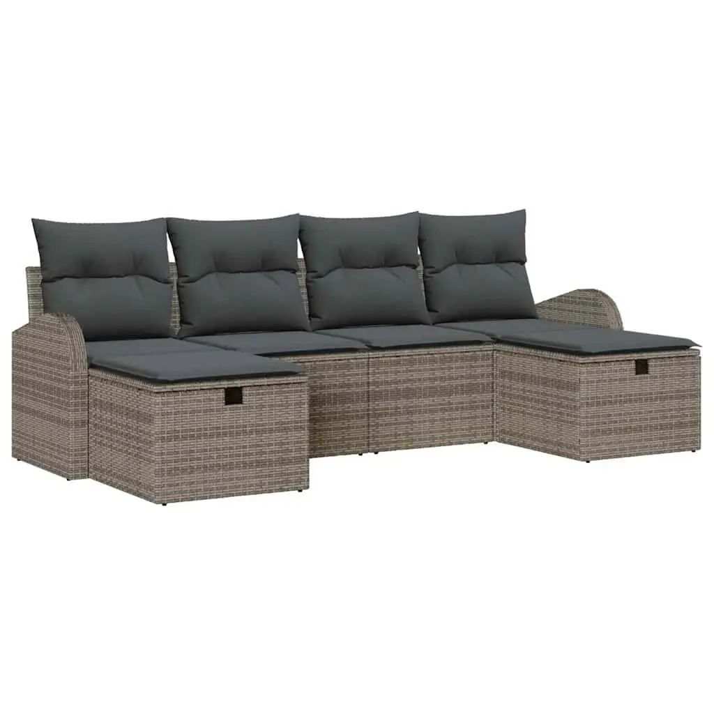 6-Piece Grey Poly Rattan Modular Garden Sofa Set