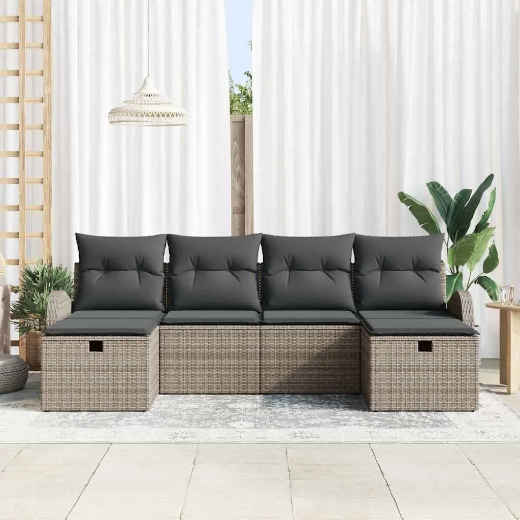 6-Piece Grey Poly Rattan Modular Garden Sofa Set